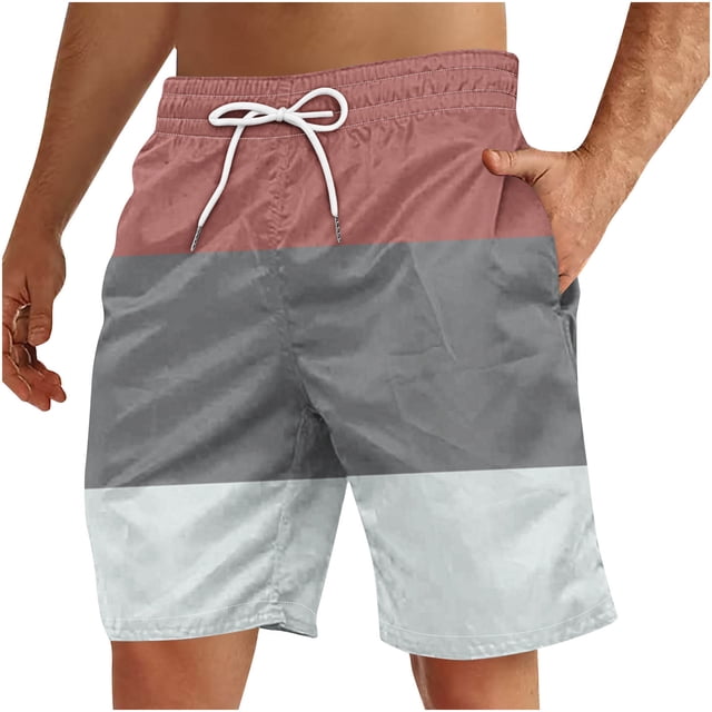 Plebaso Men's Beach Shorts Color Block Drawstring Casual Shorts Trendy Summer Vacation Shorts for Men