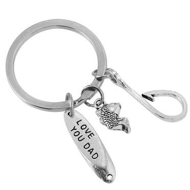 KAKOWELY Porte-Clés en Acier Inoxydable LOVE YOU DAD Étiquettes de Chaîne de Clés Fournitures de Clés avec Trousse de Pêche Pendentif,2.17"X2.17"X0.08 Pouces