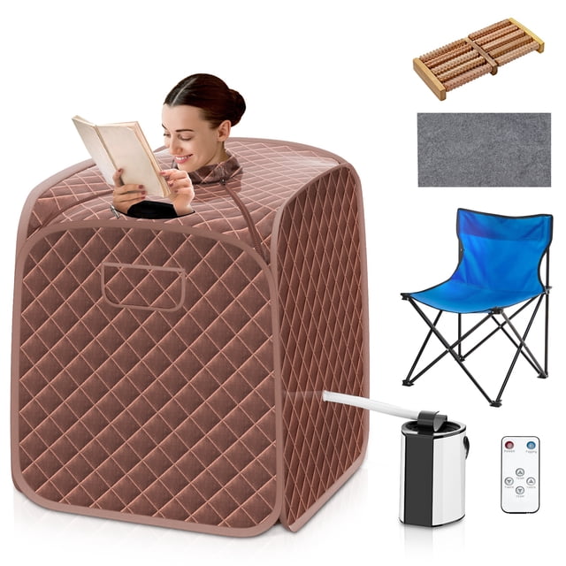 Costway Sauna à Vapeur Portable avec Température Réglable à 9 Vitesses et Boîte à Herbes Café