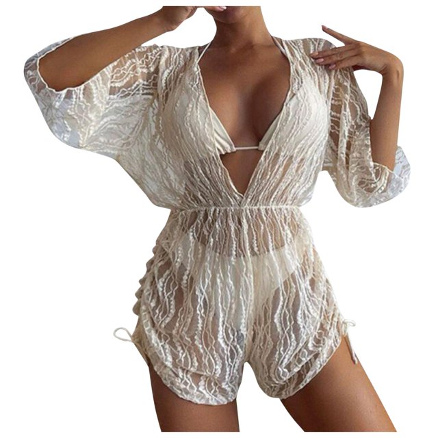 FhsagQ Swimsuit Sets for Women with Robe Crotchless Women Bikini Cute Sport Push up Swimsuit Mesh Drawstring Swimsuit 3 Piece Swimsuit Swimsuit Sets for Women Push up Bra Crotchless Beige L