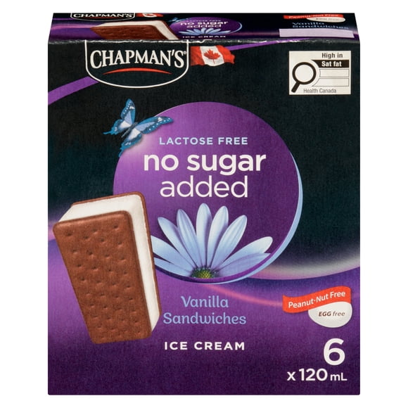Chapman's No Sugar Added/Lactose Free Vanilla Ice Cream Sandwich in a Box, 6 x 120mL