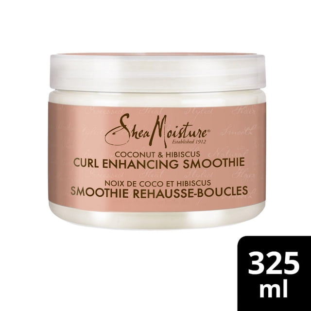 SheaMoisture Smoothie Revitalisant Profond à la Noix de Coco et à l'Hibiscus Rehaussant les Boucles dans un Pot Blanc de 325 ml avec Étiquette beige et Couvercle Blanc, une Crème Coiffante Sans Rinçage Qui Hydrate, Définit et Réduit les Frisottis pour Cheveux Ondulés et Bouclés à l'Aide d'Huiles Naturelles et de Beurre de Karité.