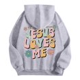 thumbnail image 4 of Y2K Hoodie Fall Plus Size Oversized Hoodie Stylish Lettering Pullover Sweatshirt Stretchy Casual Tops Womens Sweaters Grey M, 4 of 7