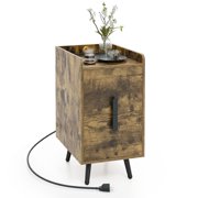 Costway Nightstand with Charging Station Home Bedside Sofa Side Tables with 2 Drawers Coffee
