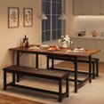 thumbnail image 2 of Dining Table Set for 4-6, 63" Large Extendable Dining Room Table Set for 6, Rectangle Kitchen Table with 2 Upholstered Soft Benches, Saving Space, Easy Assembly, 2 of 21