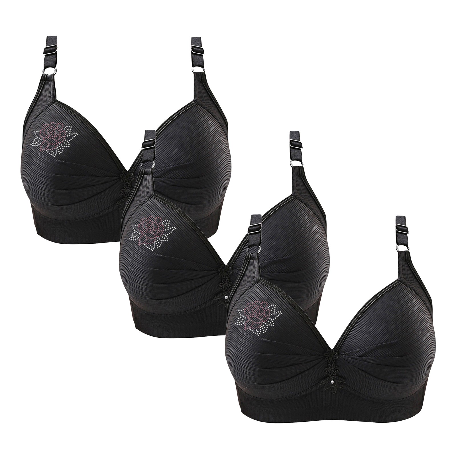 Timegard Soutiens-Gorge pour Femmes 3 Pcs Sans Armatures Maintien Total Bretelles Ajustables Imprimé Respirant Confortables Soutiens-Gorge Quotidiens
