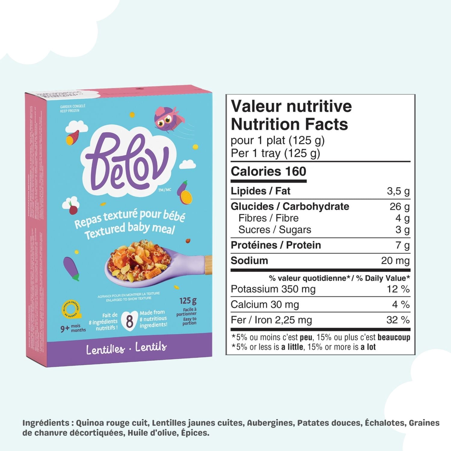 Belov Textured Baby Meal, Lentils, Frozen Baby Food for Babies 9+ Months, 100 g