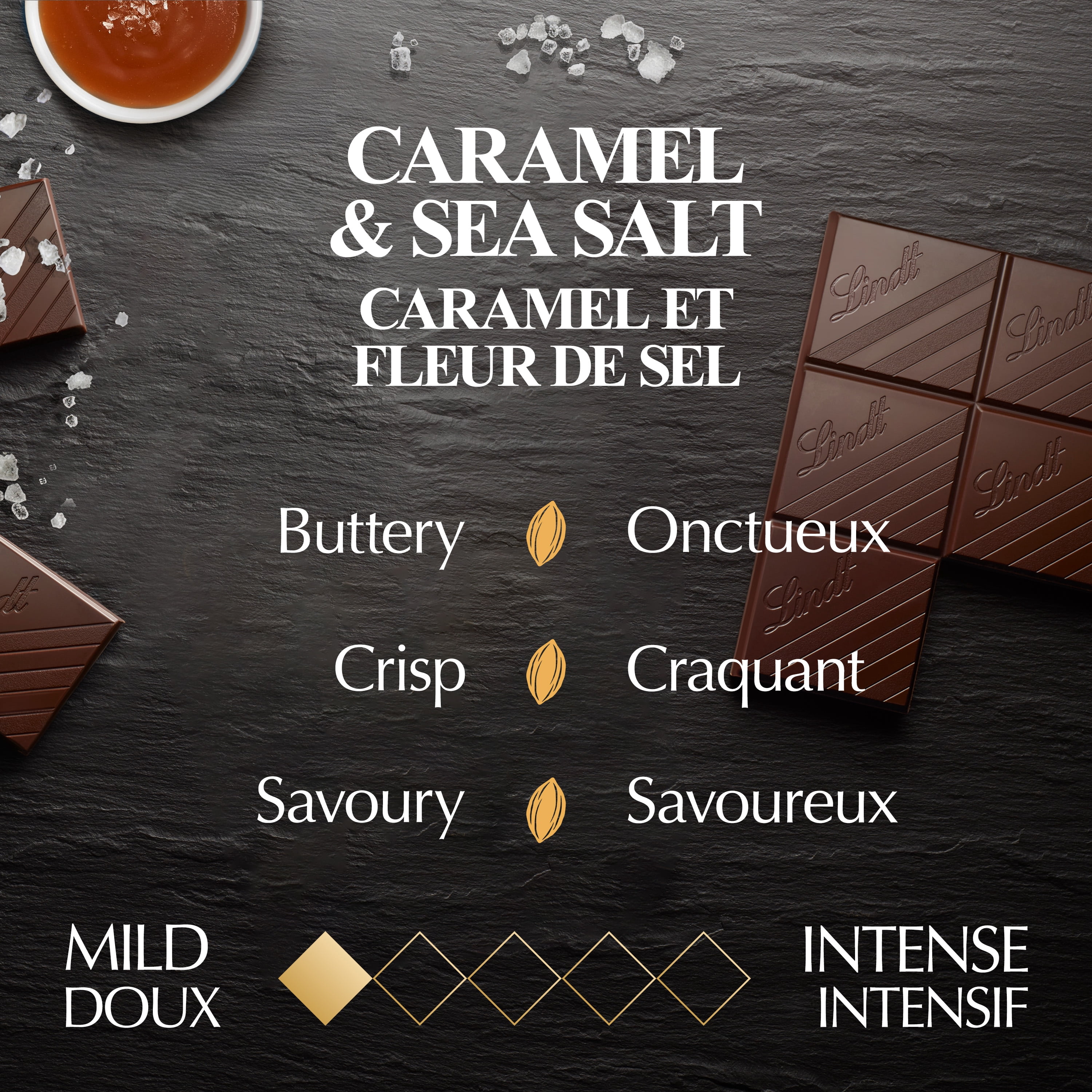 Chocolat noir Lindt EXCELLENCE Caramel et fleur de sel – Barre (100 g)