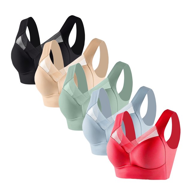 Pisexur 5PC Womens Bras No Underwire Full Coverage Front Closure Everyday Bras Set Solid Color Oversized Push Up Bra Comfort Seamless Nursing Bras for Breastfeeding Plus Size Bras
