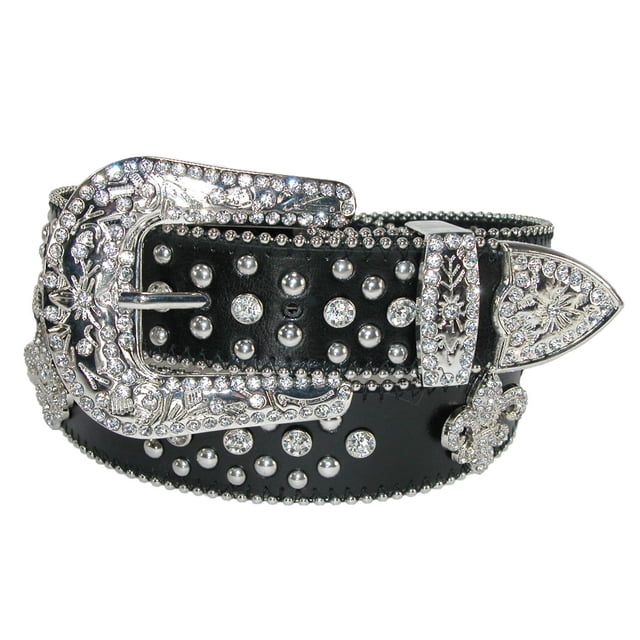 CTM® Fleur de Lis Studded Rhinestone Belt (Women's)