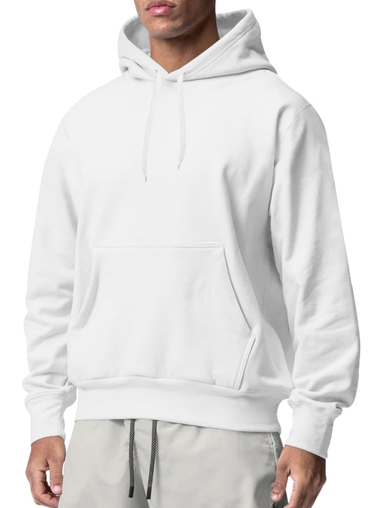 Innerwin Sweatshirts Drawstring Men's Hoodies Fall Solid Color Thick Hooded Sweatshirt White M