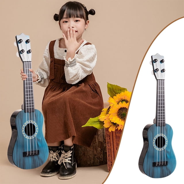 Meitianfacai Children's Hippopotamus Pattern Guitar Ukulele Simulation Playable Instrument Early Education Enlightenment Toy, Blue
