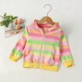 thumbnail image 2 of FAOWME Veste à Capuche Rayée Arc-en-Ciel avec Poche Zippée Mignonne pour Filles Automne Vert 6-7 Ans, 2 of 8
