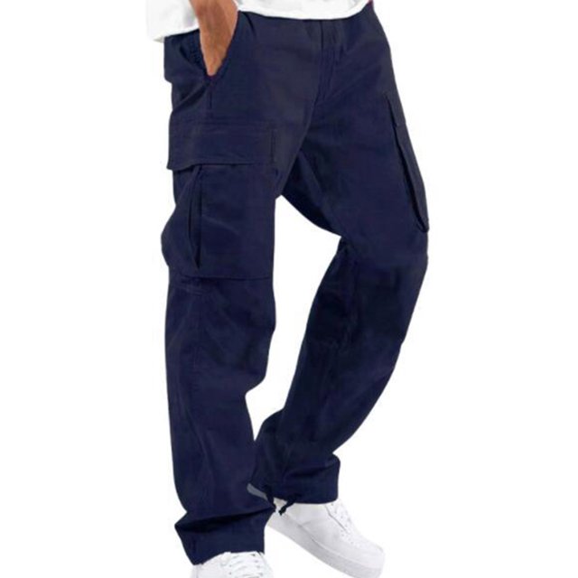 LUXUR Mens Drawstring Trousers Casual Sports Cargo Pant Navy Blue 4XL