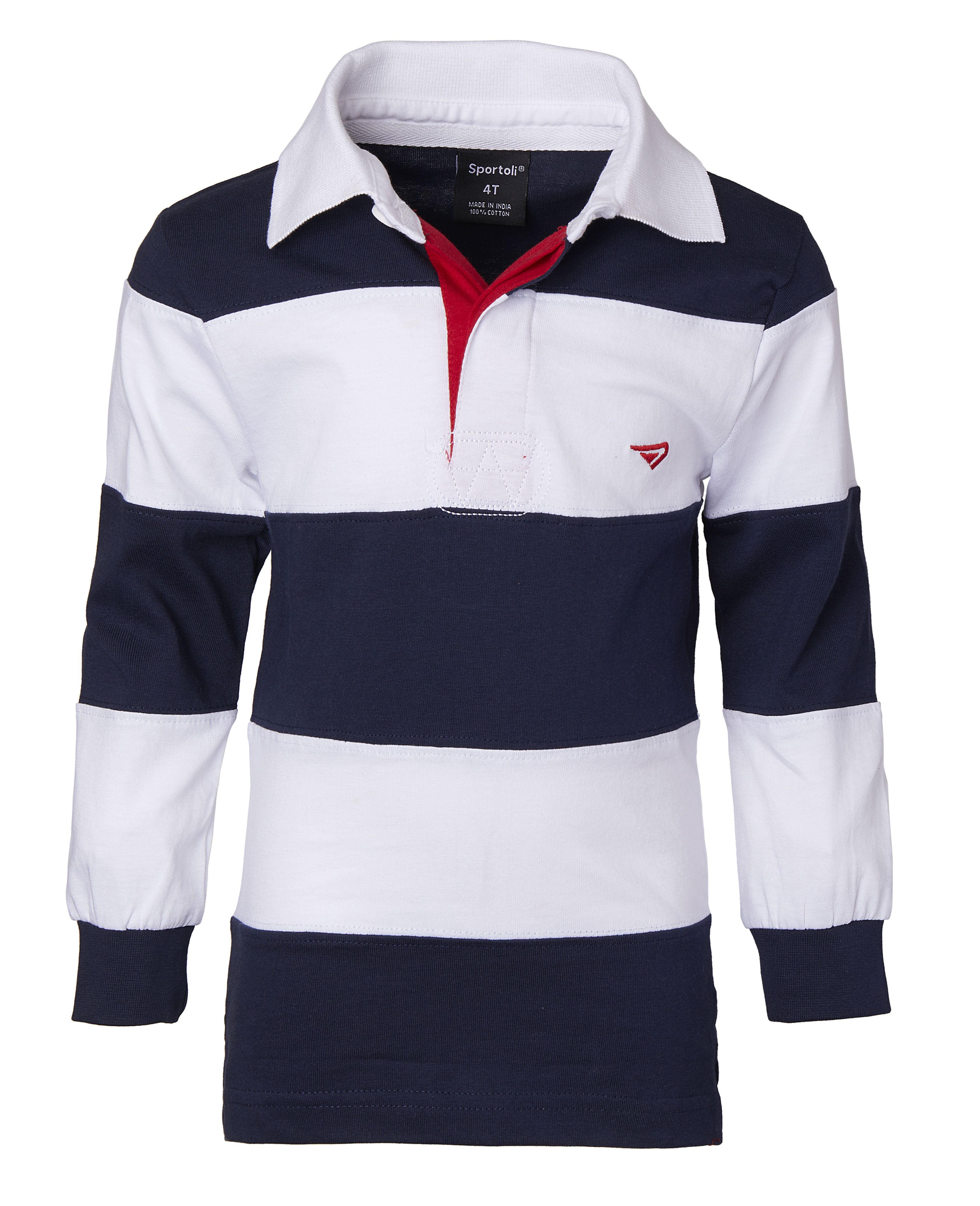Sportoli?‚? ® Grands Garçons Polo Rugby à Manches Longues à Larges Rayures 100 % Coton - Blanc (Taille 16)