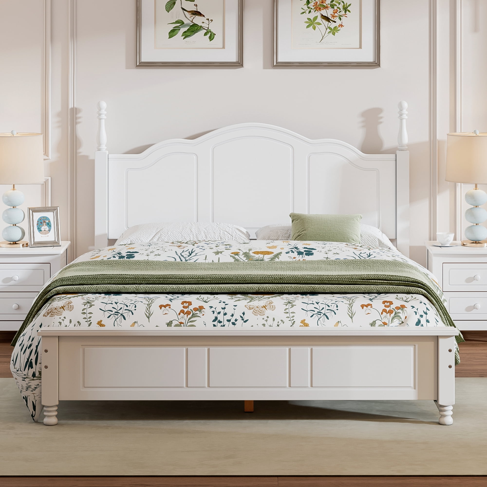 Lit plateforme en bois Noble House, style rétro, blanc, 2 places