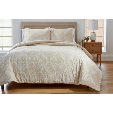 Better Homes & Gardens Woven Damask 3-Piece Comforter Set, Beige, Full Queen, All Ages