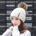 thumbnail image 2 of Women‘S Warm Solid Thicken Wool Hat Stripe Knit Windproof Cap, 2 of 6