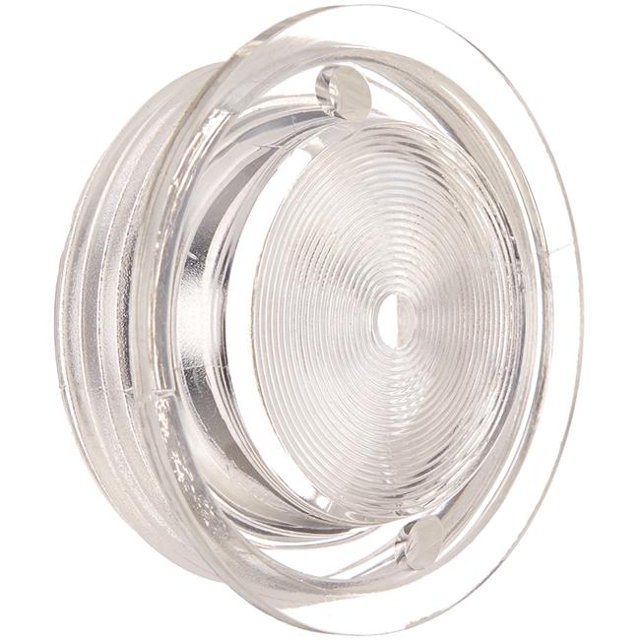 SR Smith B9937 Evenglo Clear Lens Insert, a transparent circular lens with a ridged design for enhanced light diffusion. Made from durable materials, it is lightweight at 0.04 lbs and suitable for specialty automotive replacement parts. Multicolour finish.