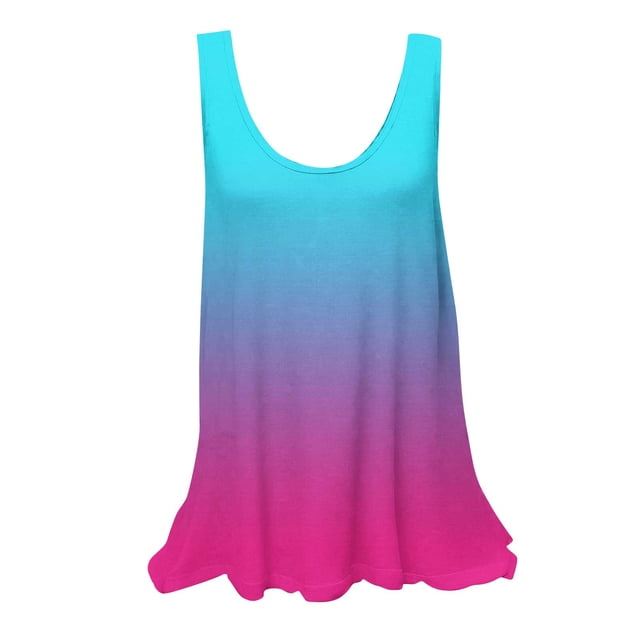 UPPADA Camisoles d'Été pour Femmes Col Rond Coupe Ample T-Shirts Décontractés Mode Sans Manches Vêtements de Plage Ourlet Fluide Chandails à Enfiler Hauts Plage Boho Vêtements Soldes Aujourd'hui Liquidation Hauts pour Femmes Bleu Ciel,P