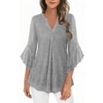 thumbnail image 2 of Yuyuzo Womens Tops 3/4 Sleeve Dressy Casual Sparkly Tunic Blouses Ruffle Loose Casual Layered V Neck Partywear Shirts, 2 of 7