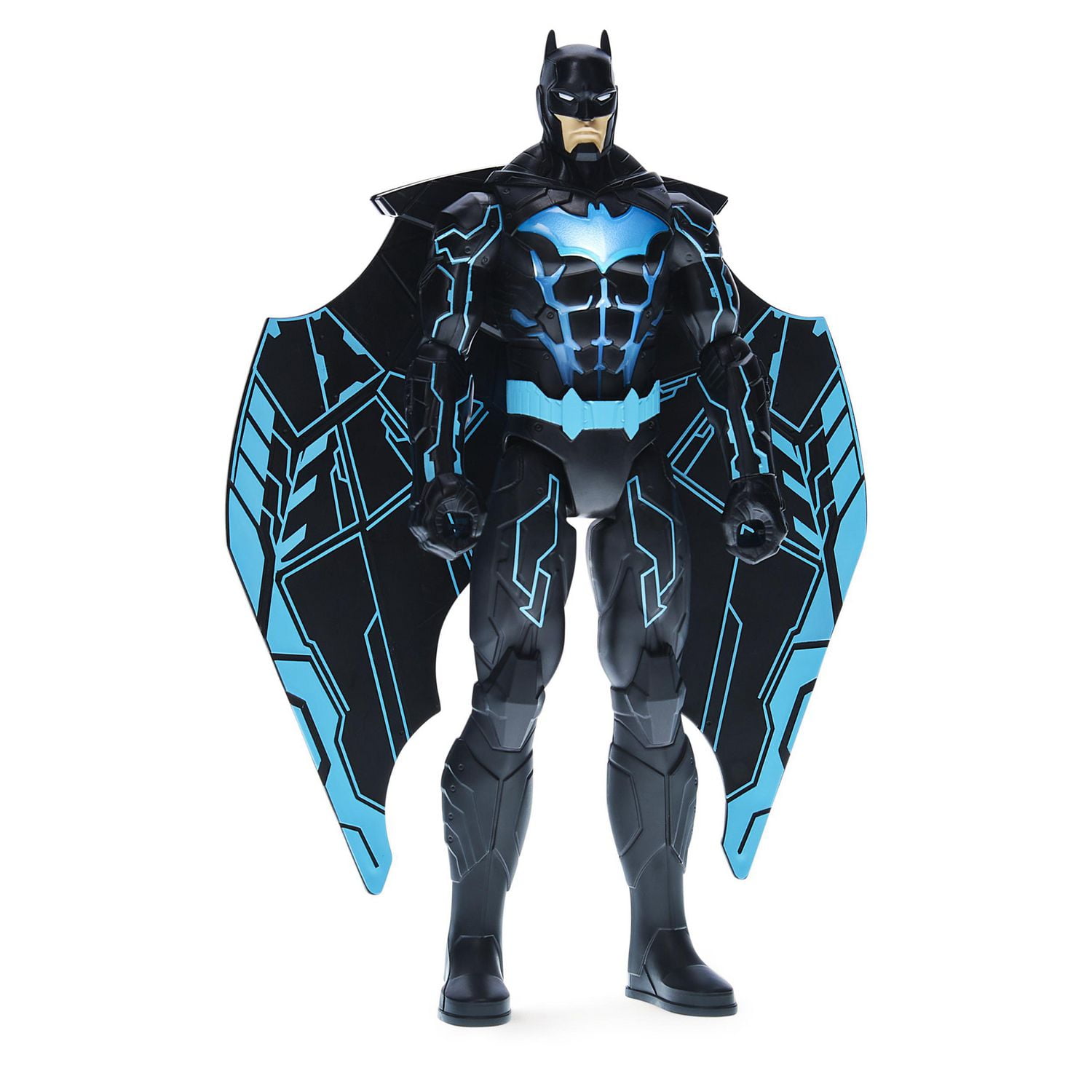 Figurine articulée Batman Bat-Tech de luxe de 30 cm avec ailes rétractables, lumières et plus de 20 effets sonores et répliques