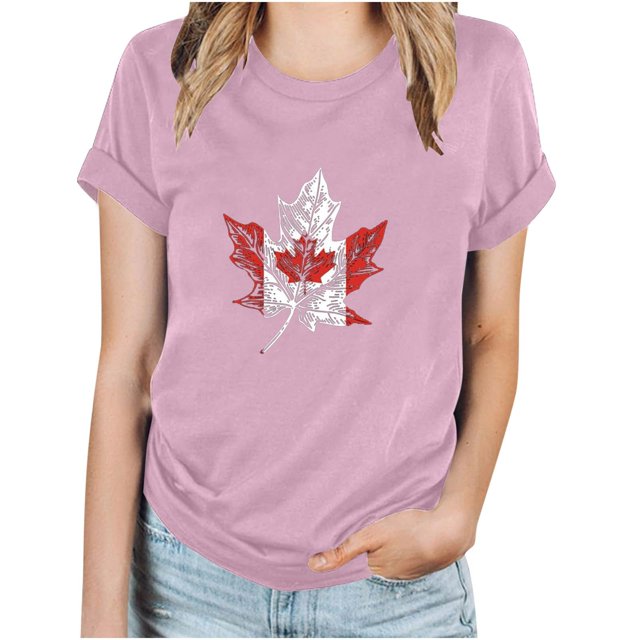 TopLLC Tenues du 4 Juillet pour Femmes Hauts d'Été pour Femmes, Hauts d'Été pour Femmes T-Shirt d'Été Basique à Manches Courtes Décontracté pour Femmes Blouse à Imprimé Feuille d'Érable de la Fête du Canada T-Shirt à Col Rond
