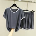 thumbnail image 3 of Jovati Ensemble de Pyjama pour Femmes, Haut à Manches Courtes en Modal avec Shorts à Taille Élastique, Coupe Décontractée, Col Ras du Cou, Jambe Grand, Ventilé, pour l'Été et le Printemps, 3 of 6
