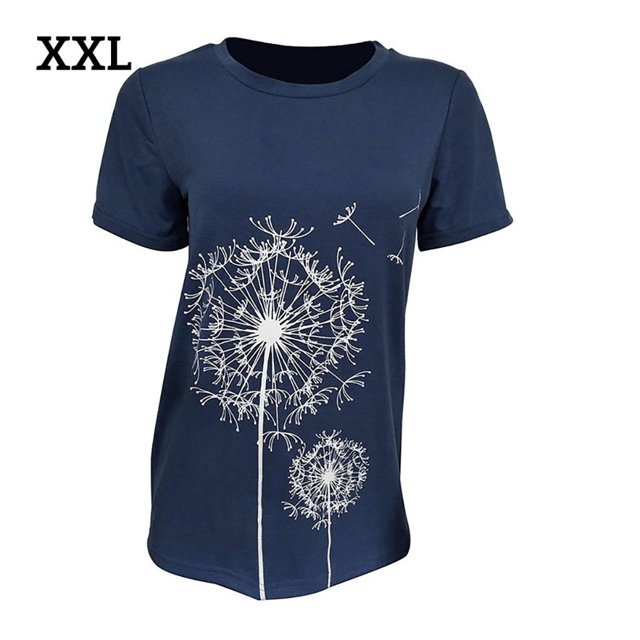 Femmes Col Rond Chemises Manches Courtes Pissenlit Style Simple Top Été Respirant T-shirts Vêtements Unisexe Accessoire de Mode Bleu XXL
