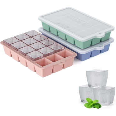 Silicone Ice Cube Tray 3 Pack - Easy Release Ice Cube Tray with lid, BPA Free Ice Cubes Trays for Freezer,Ice Cube Mould for Cocktail,Whiskey (Mint+Pink+Blue)