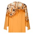 thumbnail image 4 of Pompotops Women's Casual Trumpet 3/4 Sleeve Printed Buttoned Basic Ruched Tops Pleated Blouses Clearance, 4 of 6