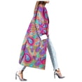 thumbnail image 2 of Women Color Block Lapel Printed Trench Coat Double-faced Woolen Coat Jacket, 2 of 3