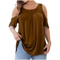 thumbnail image 1 of FAIWAD T-Shirts à Épaules Dénudées d'Été pour Femmes, Manches Courtes, Col Ras du Cou, T-Shirts Unis, Tunique Basique Décontractée, 1 of 6