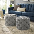 thumbnail image 1 of Inspired Home Sandy Linen Ottoman Allover Tufted Round Modern Contemporary 1 PC, Light Grey, 1 of 7
