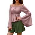 thumbnail image 2 of Soki Womens Renaissance Victorian Peasant Ruffle Smocked Waist Boho Pirate Shirt Blouse Cosplay Costume, 2 of 9