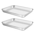 thumbnail image 1 of CNKOO Toaster Oven Pans Set of 2 Stainless Steel Toaster Oven Tray Rectangle Size 9 x 7 x 1 inch  Rust Free & Deep Edge  Thick & Sturdy  Easy Clean & Dishwasher Safe, 1 of 7