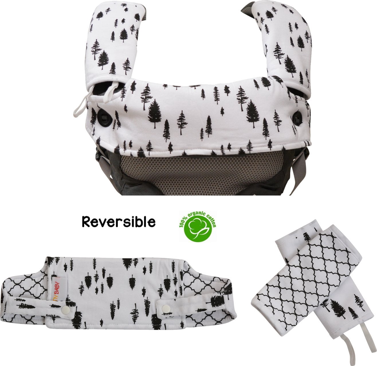 Baby Carrier Cover | Organic Cotton Drool & Teething Pads With Bib | Fits All Carriers