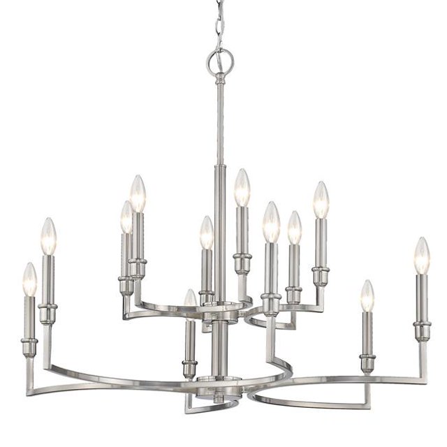 Golden Lighting 8209-12 PW Ellyn 12 Light Chandelier, Pewter