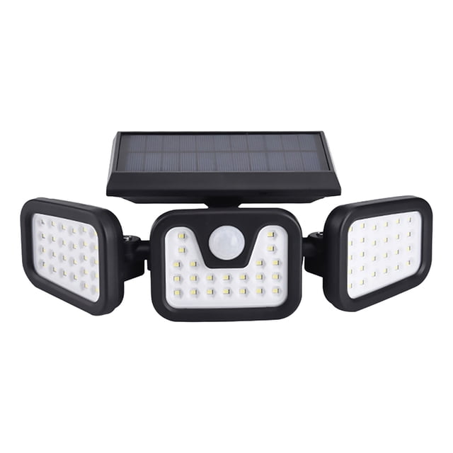 Lampes Solaires d'Extérieur à Détecteur de Mouvement 74 DEL Rotatives à Trois Têtes Lampe Murale 50 W Étanche IP65 pour Éclairage de Cour, Sentier et Cour