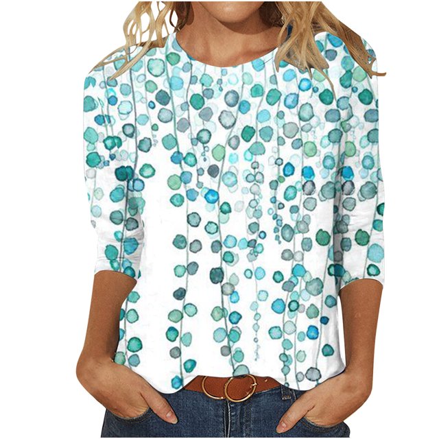 HKEJIAOI Blouse pour Femmes 3/4 Manches Imprimé Floral Col Rond XL Été Hauts
