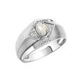 thumbnail image 3 of RYLOS Mens Rings Sterling Silver Ring 6X4MM Oval Shape Gemstone & Diamond Ring Opal October Birthstone Rings For Man Silver Rings, Size 10, 3 of 7
