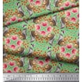 thumbnail image 2 of Soimoi Moss Georgette Fabric Floral,Hummingbird & Squirrel Animal Printed Fabric 1 Yard 42 Inch Wide, 2 of 3