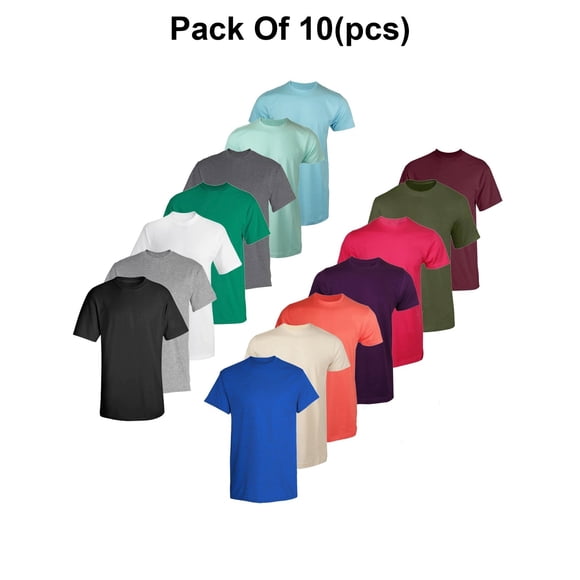 Radyan Short Sleeve Summer T-Shirt for Men's - 10 Pack, 100% Cotton, Size: Adult