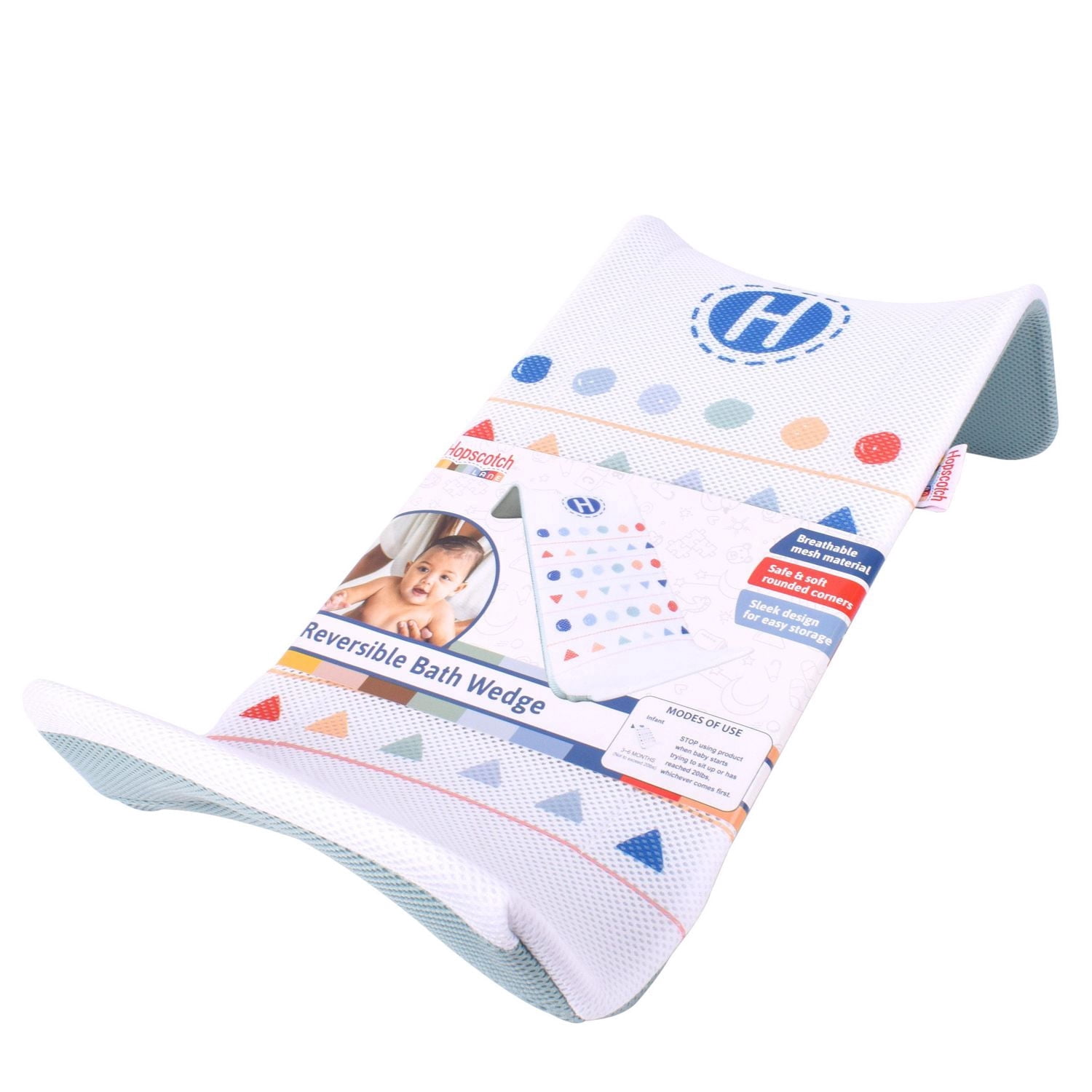 Le Coin de Bain Réversible Hopscotch Lane - Siège de Bain pour Bébé en Maille Blanc & Vert, Unisexe, pour les Bébés de 3 à 6 Mois