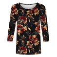 thumbnail image 4 of UPPADA Blouses pour Femmes Grande Taille à Manches 3/4, T-Shirts à Imprimé Floral Teintable, Chemises Décontractées Tendance à Col Rond, Chandails Confortables à Enfiler, Hauts Blouses Mignons d'Été, Hauts à Manches 3/4 pour Femmes, Aubaines, 4 of 5