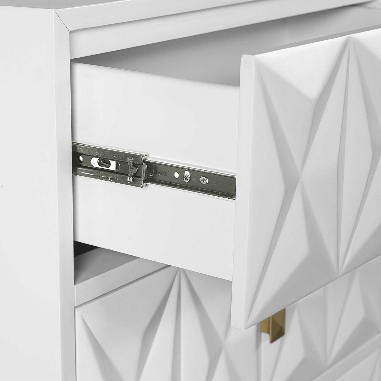 Table de chevet géométrique à deux tiroirs, blanc