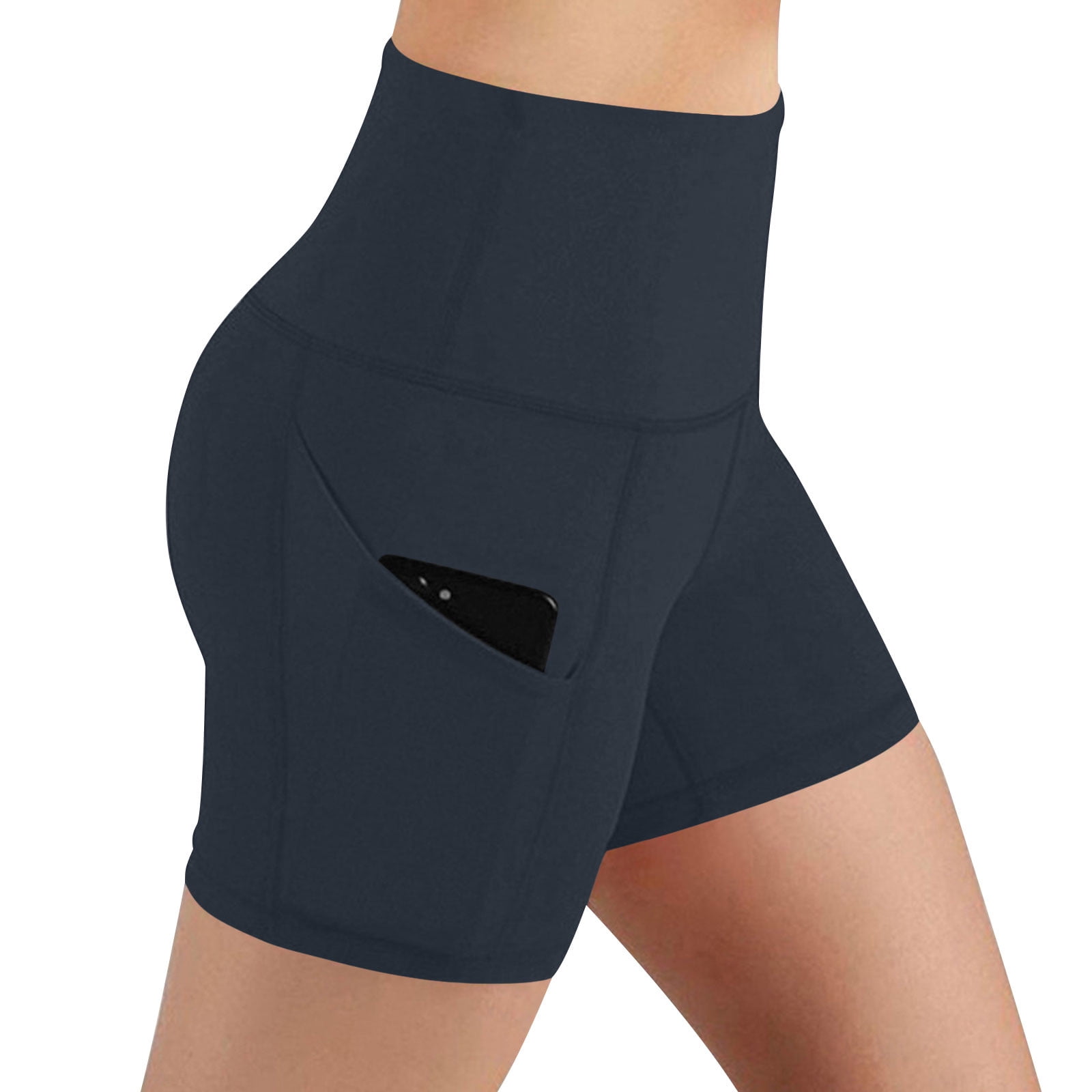 Girls Stretch Exercise Women's High Rise Stretch Yoga Shorts with Functional Side Pockets ...