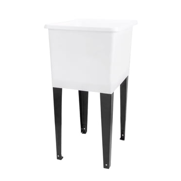 Évier Utilitaire Gain de Place Blanc par JS Jackson Supplies, Cuve à Lessive Autoportante Tehila Gain de Place, Pattes en Métal Noires avec Trousse P-Trap