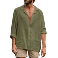 thumbnail image 1 of Kmbangi Men Long Sleeve Shirts Solid Color Loose Casual Button down Tops with Pockets Spring Clothes for Beach Streetwear, 1 of 8