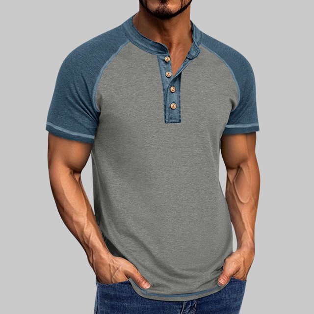 EOYWHK Mens Henley Shirts Retro Business Shirts Color Blocked Raglan T-Shirt Loose Fit Button Up Work Office Tops Flyer